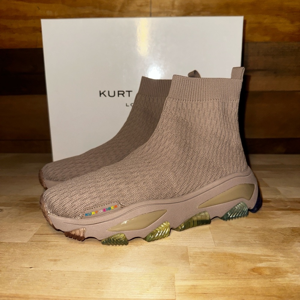 Kurt Geiger Taupe Knit Sock Sneaker Boots